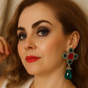 Elegant Red and Green Statement Earrings